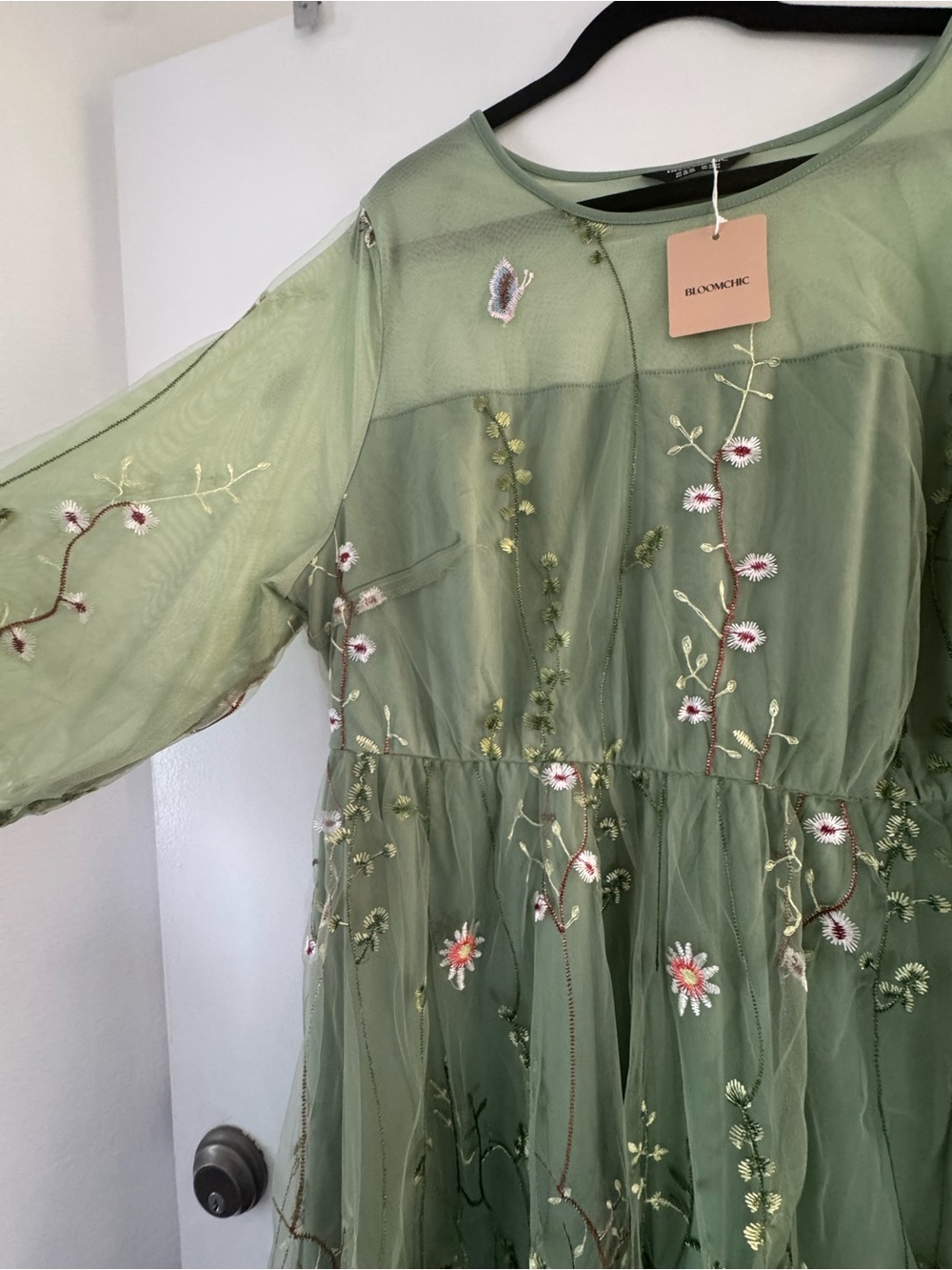 BloomChic Green Embroidered Midi Dress with Floral Accent - Picture 3 of 7